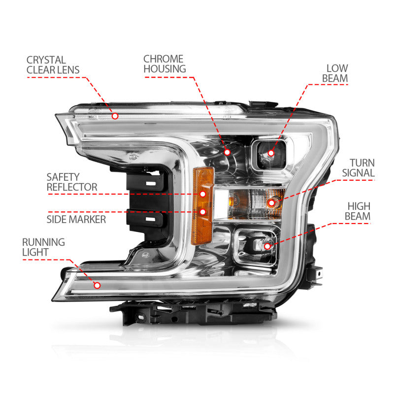ANZO 18-19 Ford F-150 Projector Headlights w/Plank Style Switchback Chrome w/Amber Headlights ANZO