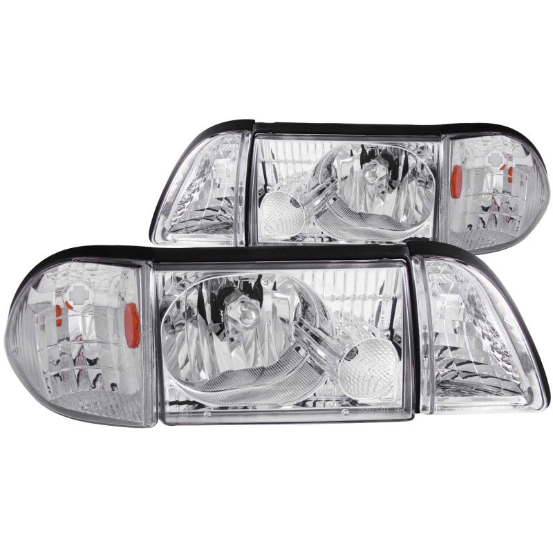 ANZO 1987-1993 Ford Mustang Crystal Headlights Chrome w/ Corner Lights 2pc Headlights ANZO