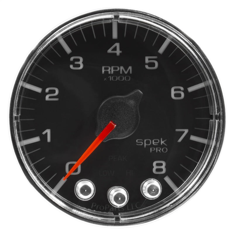 Autometer Spek-Pro Gauge Tach 2 1/16in 8K Rpm W/ Shift Light & Peak Mem Blk/Chrm Gauges AutoMeter