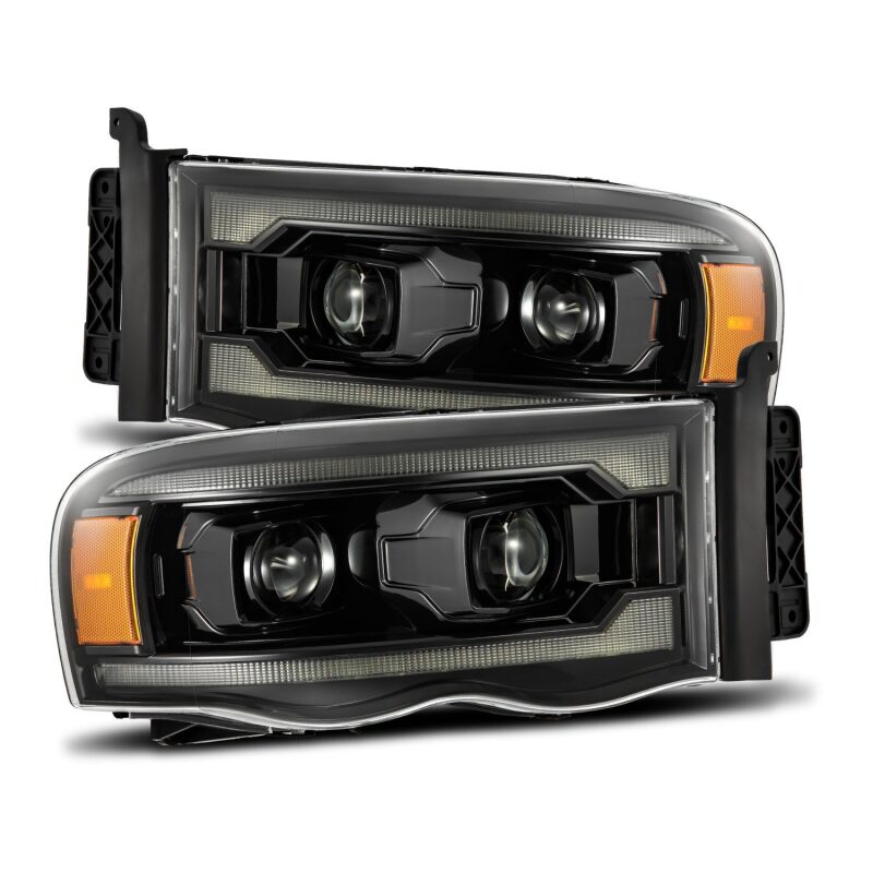 AlphaRex 02-05 Dodge Ram 1500 PRO-Series Projector Headlights Plank Style Alpha Black w/Seq Signal Headlights AlphaRex