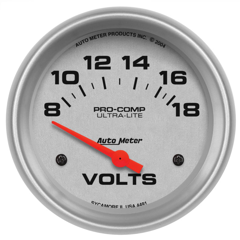 Autometer Ultra-Lite 66.7mm Short Sweep Electric 8-18 Volts Voltmeter Gauges AutoMeter