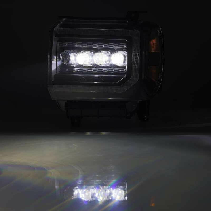 AlphaRex 14-18 GMC Sierra NOVA LED Proj Headlights Plank Style Black w/Activ Light/Seq Signal/DRL Headlights AlphaRex