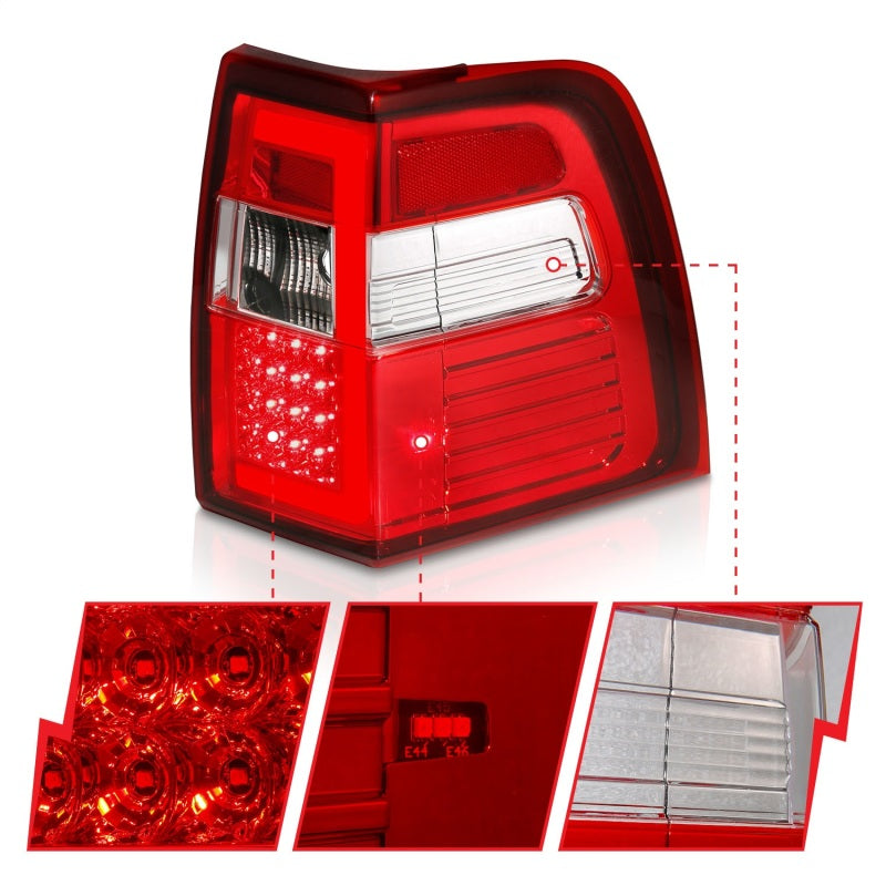 ANZO 07-17 For Expedition LED Taillights w/ Light Bar Chrome Housing Red/Clear Lens Tail Lights ANZO