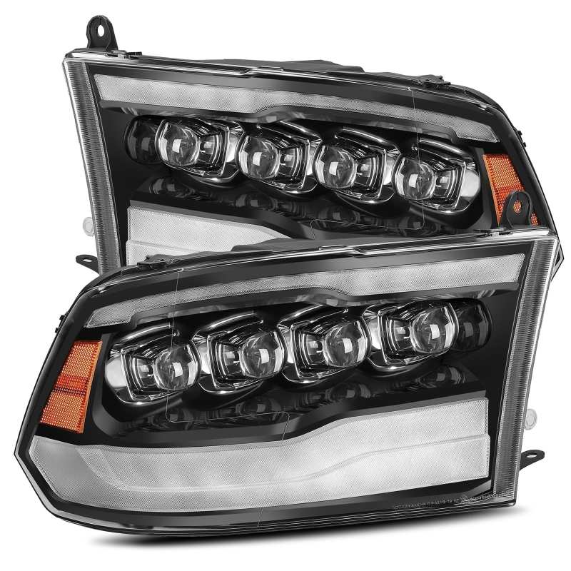 AlphaRex 09-18 Dodge Ram 1500HD NOVA LED Projector Headlights Plank Style Design Gloss Black w/DRL Headlights AlphaRex