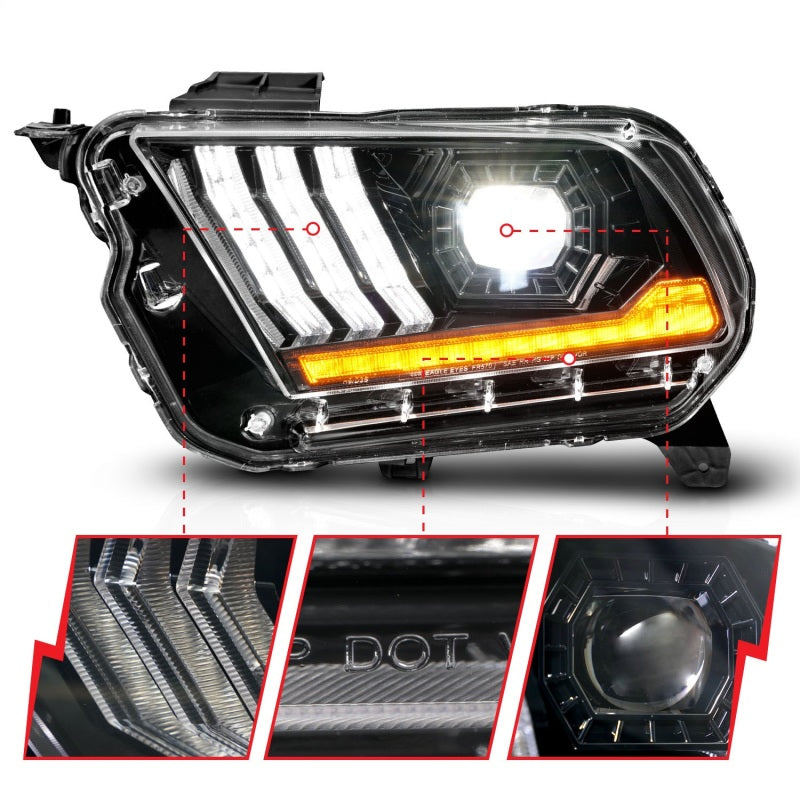 ANZO 10-14 Ford Mustang LED Projector Headlights w/Sequential Light Tube (NON HID Compatible) Headlights ANZO