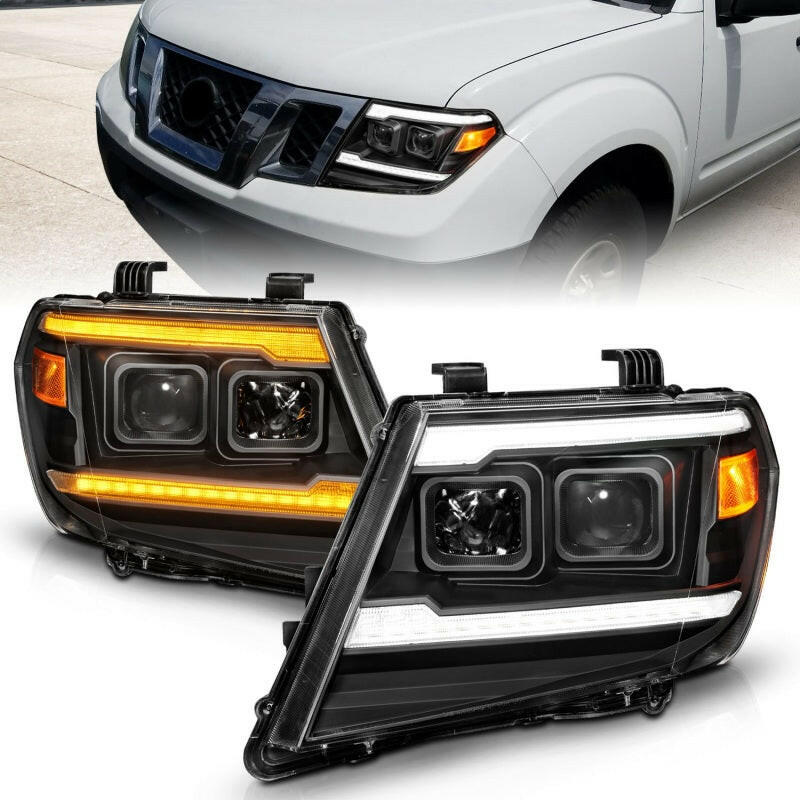 ANZO 09-20 Nissan Frontier Black Projector Plank Style DRL w/ Switchback & Sequential LED DRL Headlights ANZO
