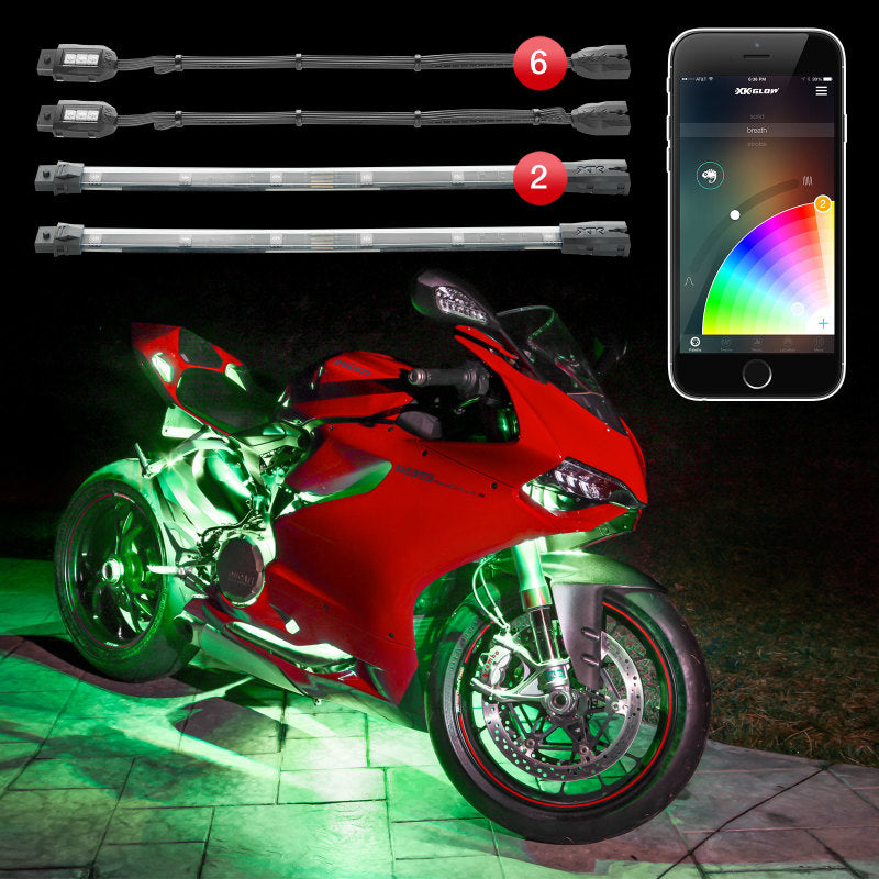 XK Glow Strip Million Color XKCHROME Smartphone App ATV/Motorcycle LED Light Kit 6xPod + 2x10In Light Accessories and Wiring XKGLOW
