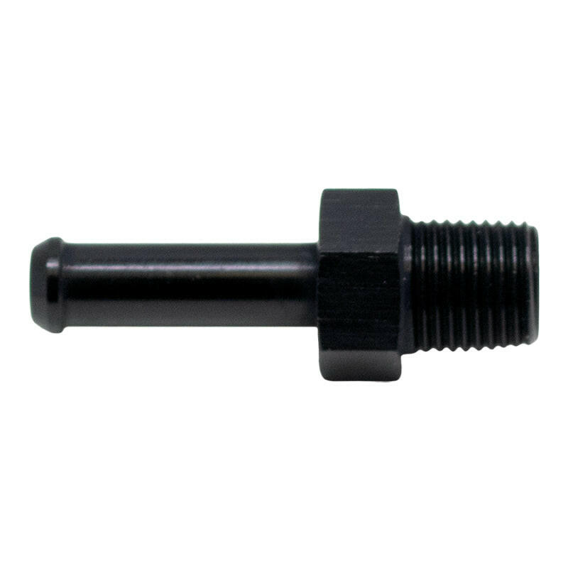 DeatschWerks 1/8in NPT Male Thread 1/4in Hose Barb - Anodized Matte Black Fittings DeatschWerks