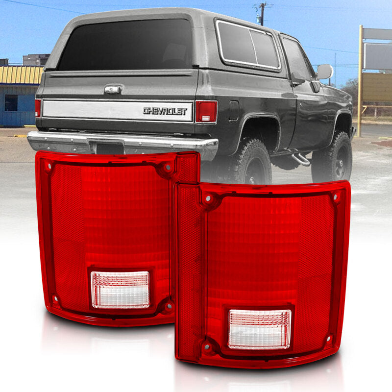 ANZO 1978-1991 Chevy Blazer Taillight Red/Clear Lens w/o Chrome Trim Fleetside (OE Replacement) Tail Lights ANZO