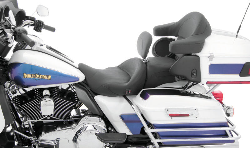 Mustang 08-21 Harley Electra Glide,Rd King,Str Glide Touring Heated 1PC Seat w/Driver Backrest-Black One-Piece Motorcycle Seats Mustang Motorcycle
