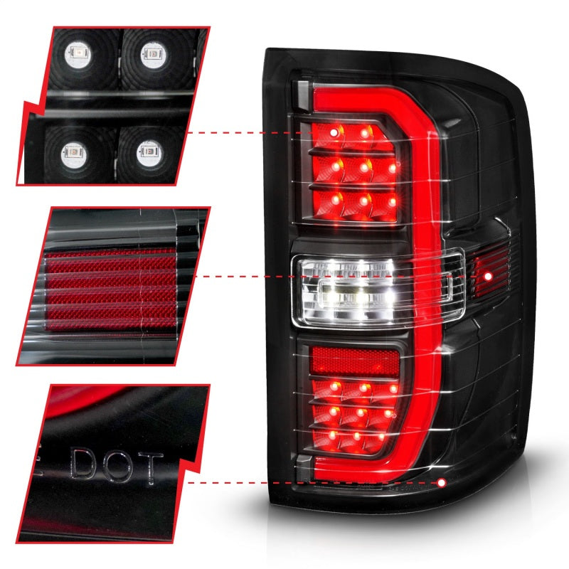 ANZO 14-18 GMC Sierra 1500 Full LED Taillights Black Housing Clear Lens (w/C Light Bars) Tail Lights ANZO
