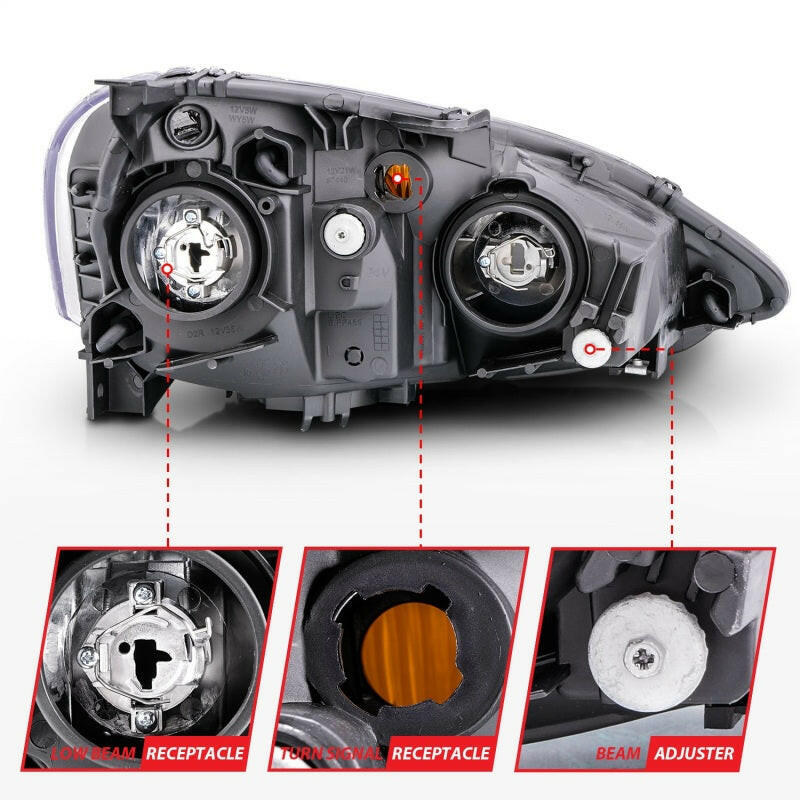 ANZO 2002-2004 Acura RSX Crystal Headlights Black Headlights ANZO