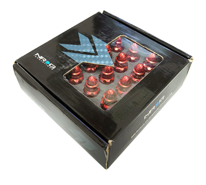 NRG 500 Series M12 X 1.5 Bullet Shape Steel Lug Nut Set - 21 Pc w/Lock Key - Red Lug Nuts NRG