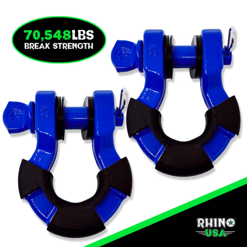 Rhino USA 8T Super Shackle 2-Pack (Blue) Shackle Kits Rhino USA
