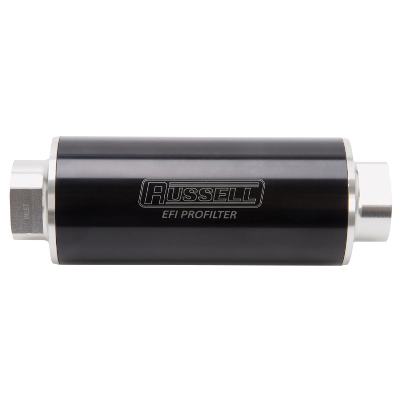Russell Performance Profilter Fuel Filter 6in Long 60 Micron -10AN Inlet -10AN Outlet - Black Fuel Filters Russell