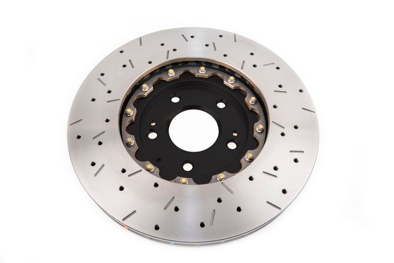 DBA 00-05 Mitsubishi Evo 5/6/7/8 / 06-08 Evo 9 Black Front Drilled & Slotted 5000 Series Brake Rotors - 2 Piece DBA