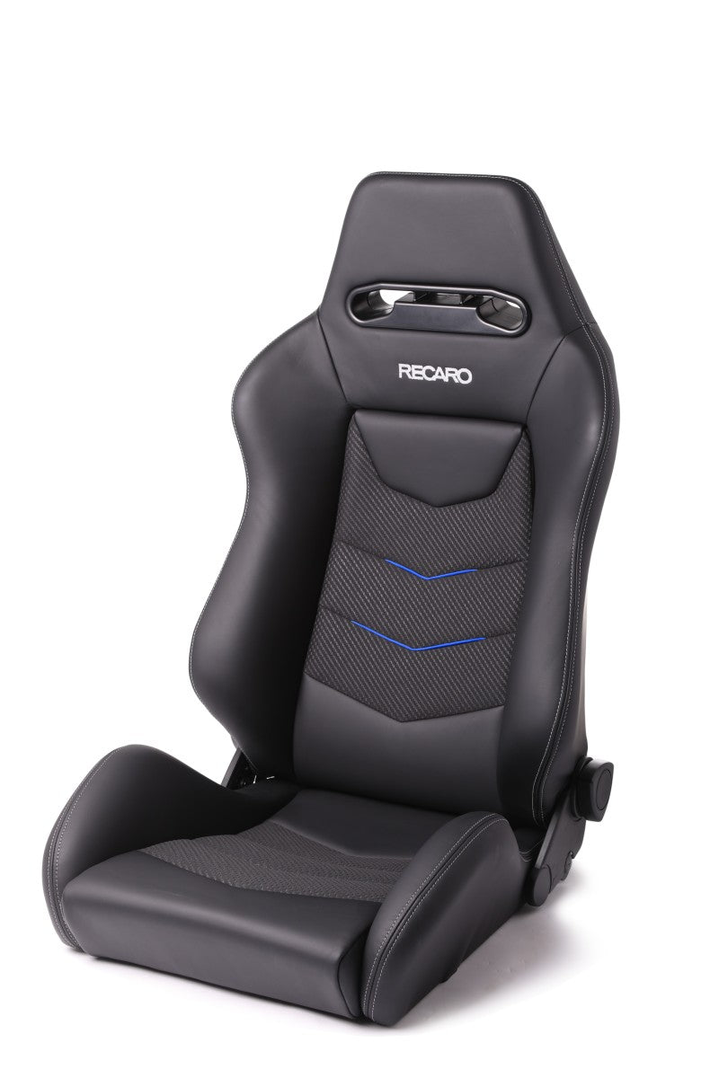 Recaro Speed V Driver Seat - Black Leather/Blue Suede Accent Reclineable Seats Recaro