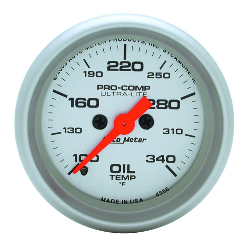 Autometer Ultra-Lite 52mm 100-340 degree F Full Sweep Electronic Oil Temperature Gauge Gauges AutoMeter
