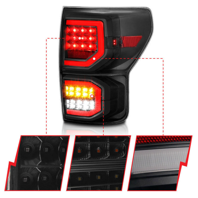 ANZO 2007-2013 Toyota Tundra LED Taillights Plank Style Black w/Smoke Lens Tail Lights ANZO