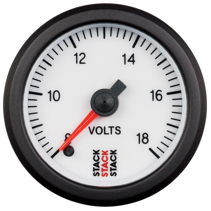 Autometer Stack 52mm 8-18V Pro Stepper Motor Battery Voltage Gauge - White Gauges AutoMeter