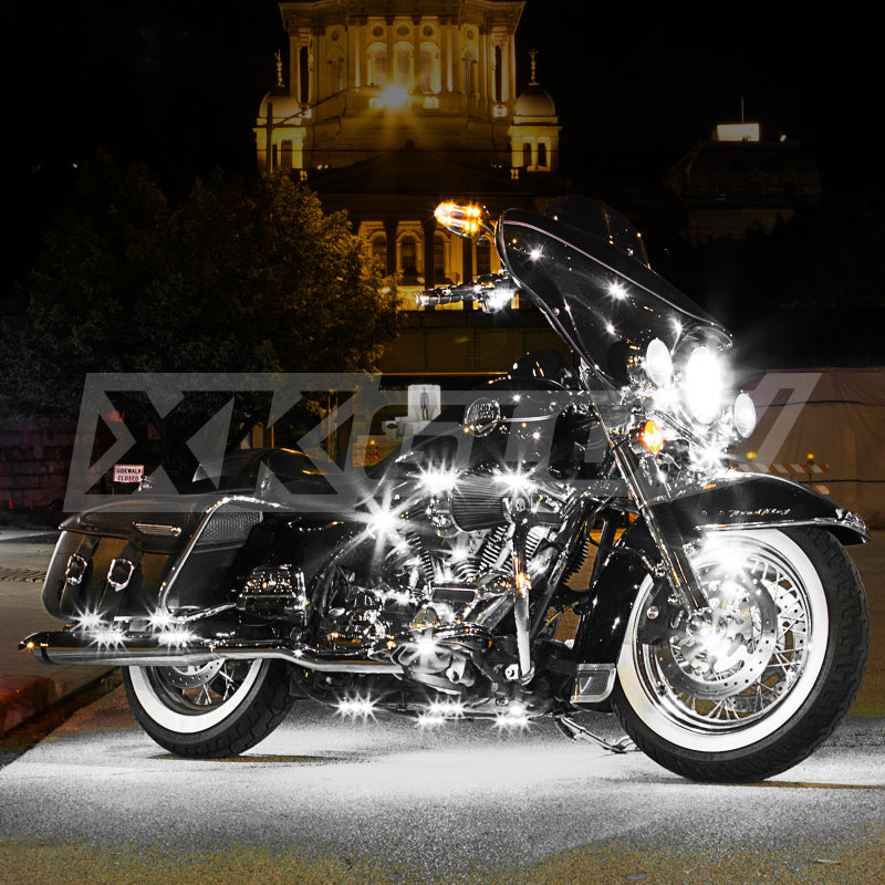 XK Glow Strips Single Color XKGLOW LED Accent Light Motorcycle Kit White - 8xPod + 2x8In Light Accessories and Wiring XKGLOW