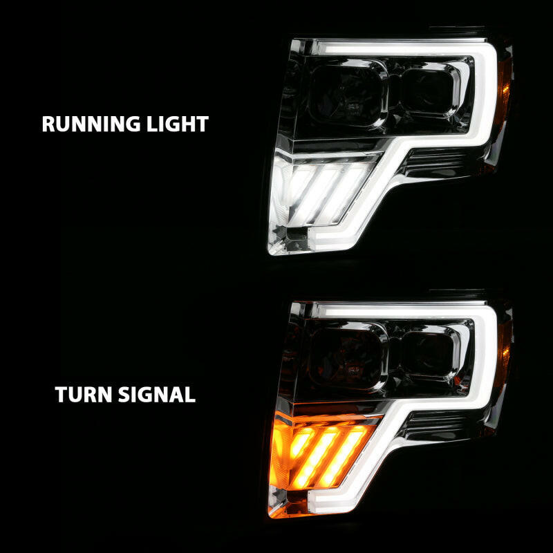 ANZO 2009-2013 Ford F-150 Projector Light Bar G4 Switchback Headlights Chrome Amber Headlights ANZO
