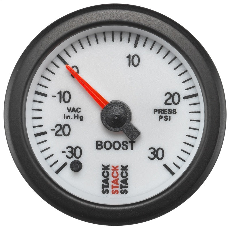 Autometer Stack 52mm -30INHG to +30 PSI (Incl T-Fitting) Pro Stepper Motor Boost Press Gauge - White Gauges AutoMeter