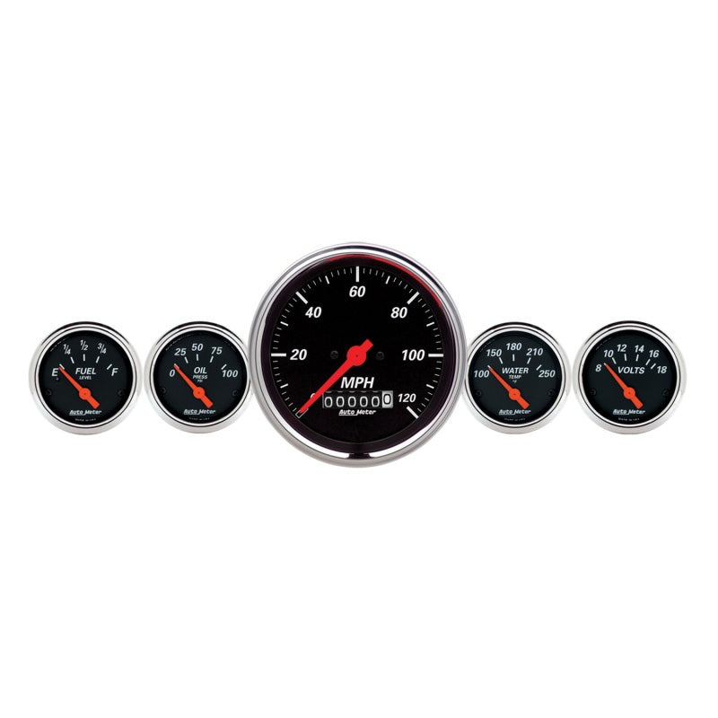 AutoMeter Gauge Kit 5 Pc. 3-3/8in. & 2-1/16in. Elec. Speedometer Designer Black Gauges AutoMeter