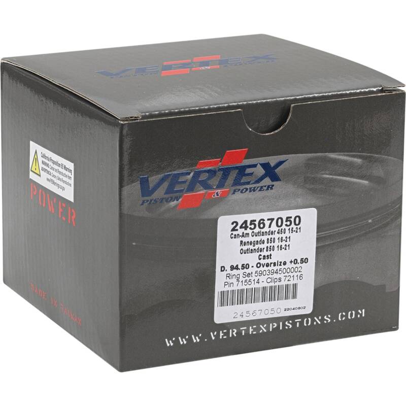 Vertex Piston 17-21 Can-Am Outlander 450 4x4 450cc +0.50mm Oversized Cast Replica Piston Kit Piston Sets - Powersports Vertex Pistons