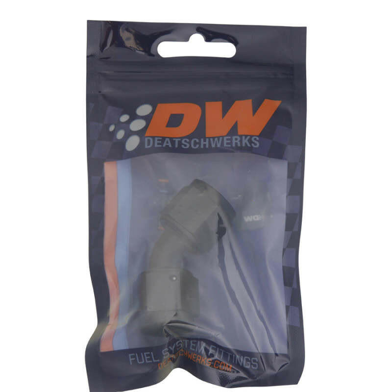DeatschWerks 8AN Flare Female Swivel 45-Degree to 8AN Flare Female Swivel - Anodized Matte Black Fittings DeatschWerks