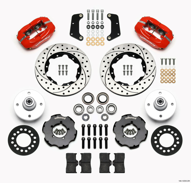 Wilwood Forged Dynalite Front Kit 10.75in Drilled Red 64-65 Mustang 6 Cylinder 4-lug Big Brake Kits Wilwood