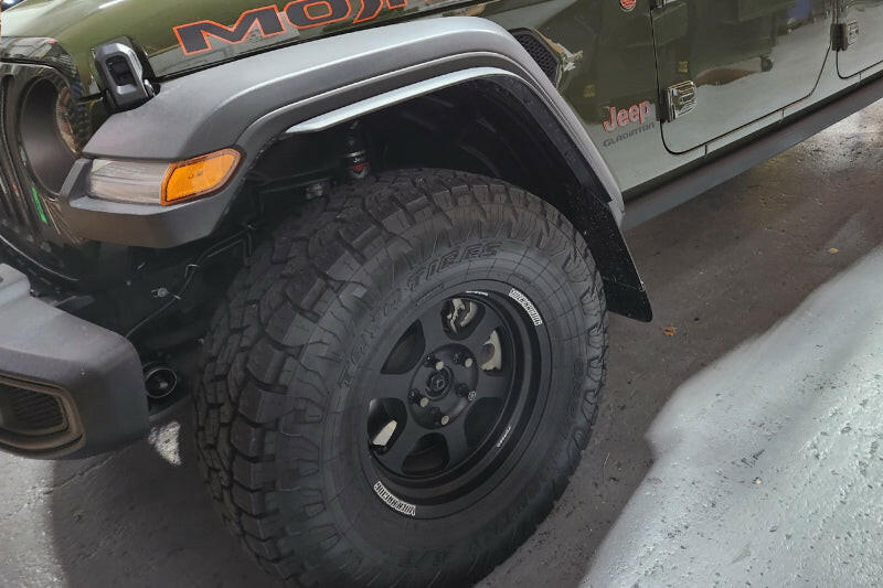 Rally Armor 19-25 Jeep JT Gladiator (Mojave/Rubicon) Black Mud Flap w/Metallic Black Logo Mud Flaps Rally Armor