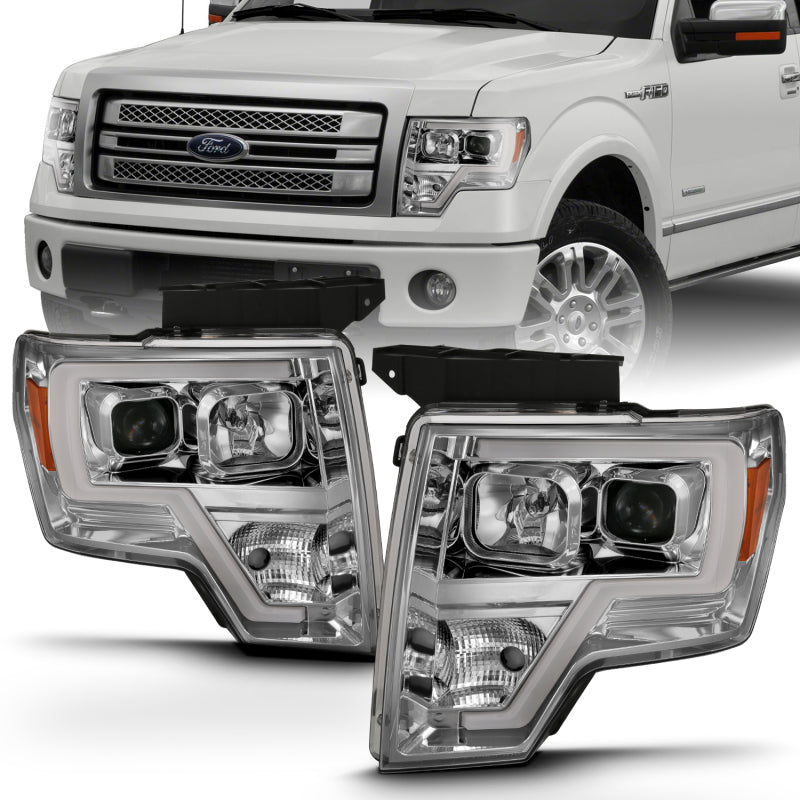 ANZO 2009-2014 Ford F-150 Projector Headlight Plank Style Chrome Amber Headlights ANZO