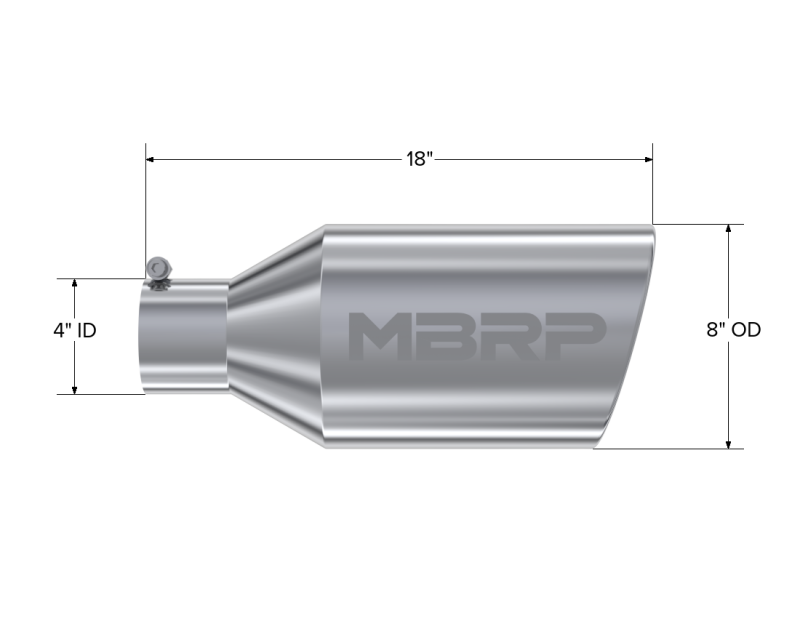 MBRP Universal Tip 8in O.D. Rolled End 4in inlet 18in length T304 Steel Tubing MBRP