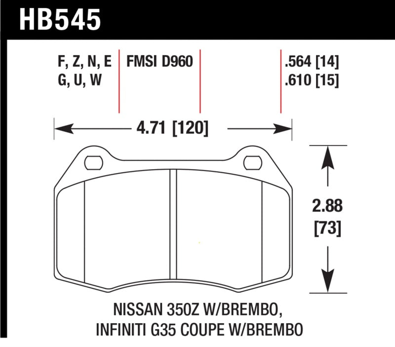 Hawk 03-07 G35/350z w/ Brembo HP+ Street Front Brake Pads Brake Pads - Performance Hawk Performance