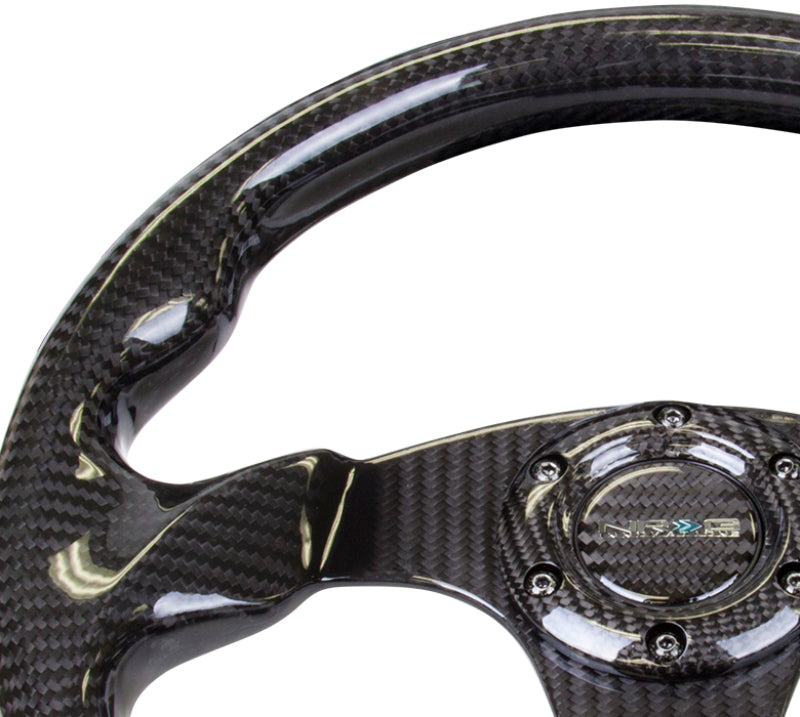 NRG Carbon Fiber Steering Wheel (320mm) Flat Bottom w/Shiny Black Carbon Steering Wheels NRG