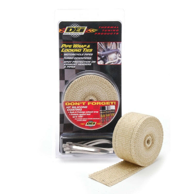 DEI Exhaust Wrap Kit - Pipe Wrap and Locking Tie - Tan Exhaust Wrap DEI