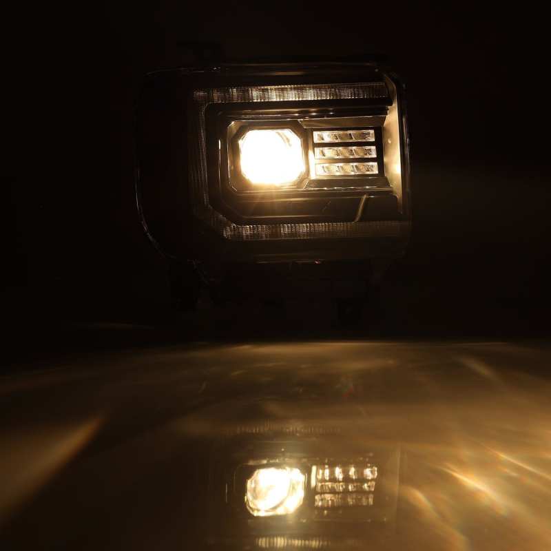 AlphaRex 14-18 GMC Sierra PRO-Series Proj Headlights Plank Alpha Blk w/Activ Light/Seq Signal/DRL Headlights AlphaRex