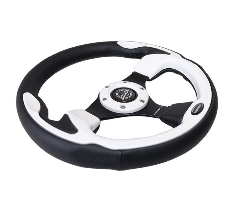 NRG Reinforced Steering Wheel (320mm) Blk w/White Trim & 4mm 3-Spoke Steering Wheels NRG