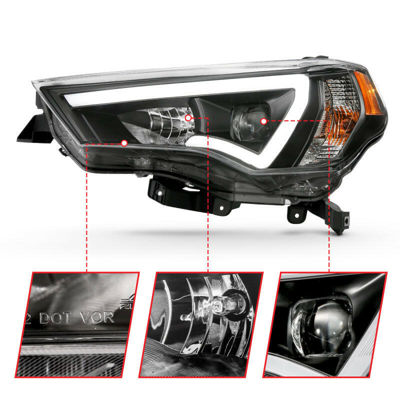 ANZO 14-18 Toyota 4 Runner Plank Style Projector Headlights Black w/ Amber Headlights ANZO