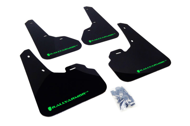 Rally Armor 10-13 Mazda3/Speed3 (Hatch/Sedan) Black UR Mud Flap w/Green Logo Mud Flaps Rally Armor
