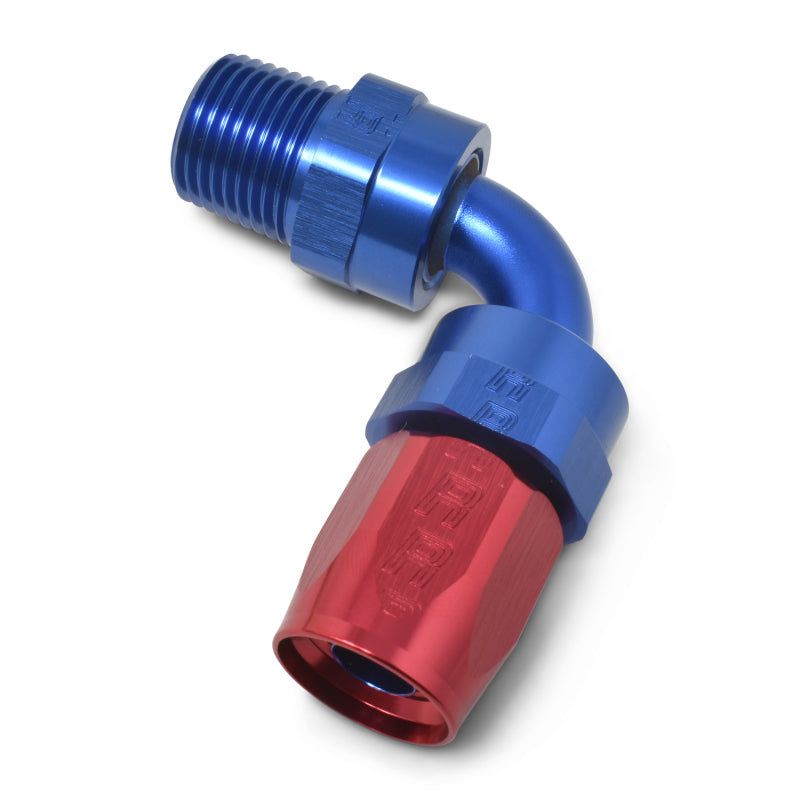 Russell Performance -10 AN Red/Blue 90 Deg Full Flow Swivel Pipe Thread Hose End (With 3/8in NPT) Fittings Russell