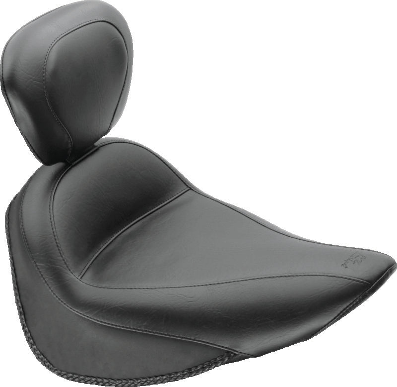 Mustang 84-06 Harley Standard Rear Tire Standard Touring Solo Seat w/Driver Backrest - Black Solo Motorcycle Seats Mustang Motorcycle