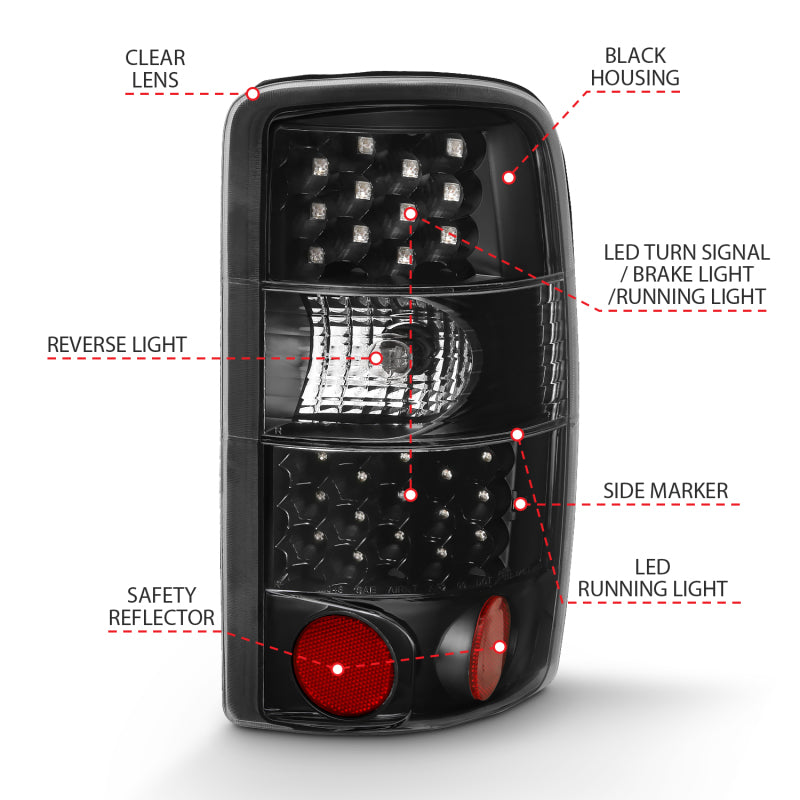 ANZO 2000-2006 Chevrolet Tahoe Led Taillights Black/Clear Tail Lights ANZO