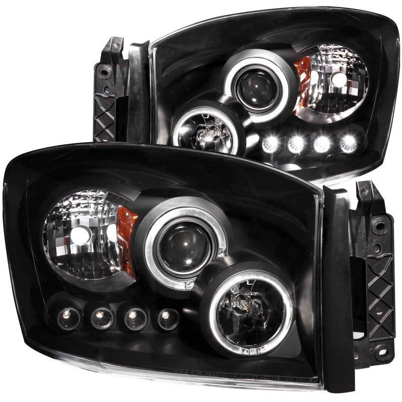 ANZO 2006-2008 Dodge Ram 1500 Projector Headlights w/ Halo Black Headlights ANZO
