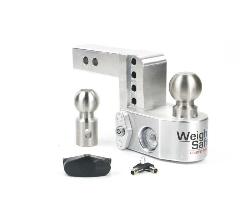 Weigh Safe 4in Drop Hitch w/Built-In Scale & 2in Shank (10K/12.5K GTWR) - Aluminum Hitch Ball Mounts Weigh Safe