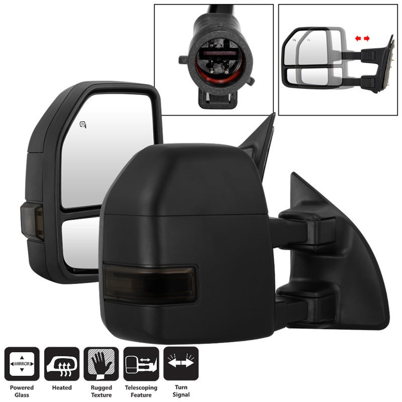xTune 99-07 Ford Super Duty Heated LED Signal Power Mirrors - Smk (Pair) (MIR-FDSD99S-G4-PW-SM-SET) Side Mirrors SPYDER