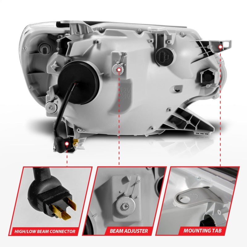 ANZO 12-15 Toyota Tacoma Projector Headlights - w/ Light Bar Switchback Chrome Housing Headlights ANZO