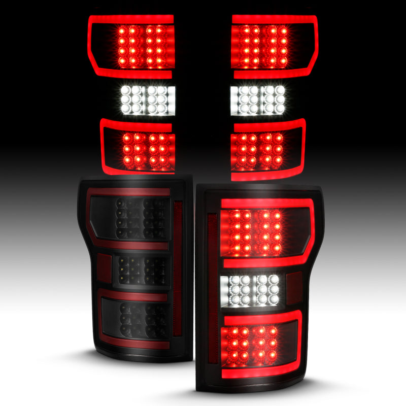 ANZO 18-19 Ford F-150 LED Taillight Black Housing Clear Lens Red Light Bar W/Sequential Tail Lights ANZO