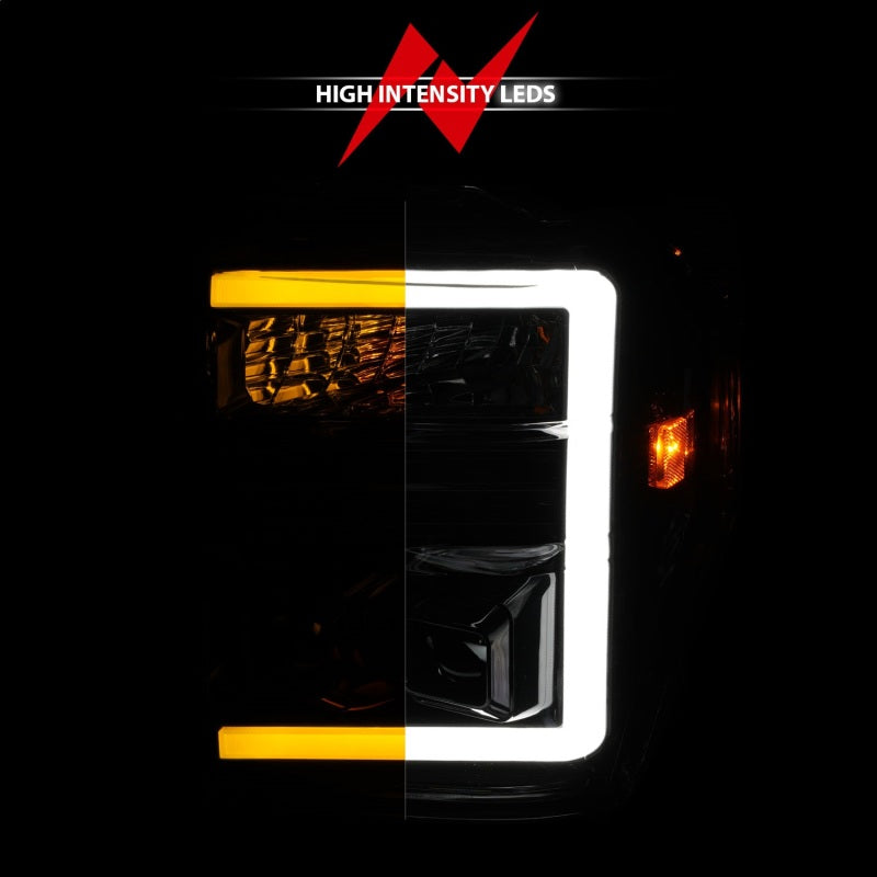 ANZO 08-10 Ford F-250 - F-550 Super Duty Projector Headlights w/ Light Bar Switchback Black Housing Headlights ANZO